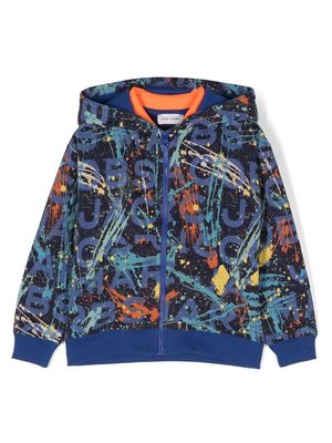 Marc Jacobs Kids Paint Monogram-print zip-up hoodie - Blue