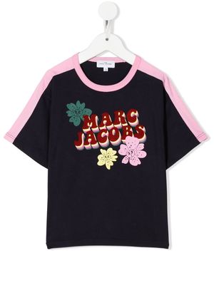 Marc Jacobs Kids striped-detail logo T-shirt - Blue