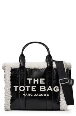 Marc Jacobs The Medium Traveler Faux Shearling Trim Tote in Black/White