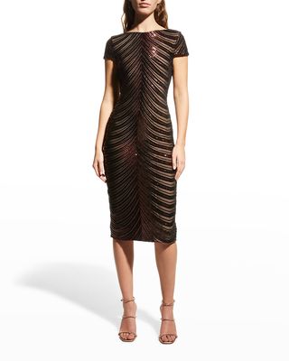 Marcella Beaded Wave Stripe Sheath Dress