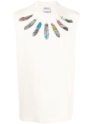Marcelo Burlon County of Milan cotton feather-print sleeveless T-shirt - Neutrals
