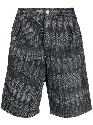 Marcelo Burlon County of Milan feather-print denim shorts - Black