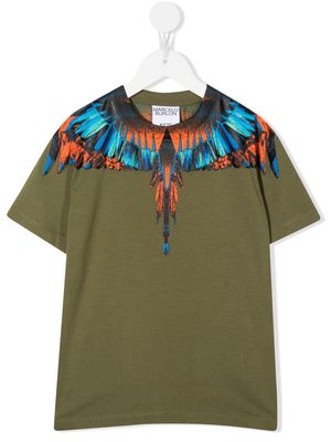 Marcelo Burlon County Of Milan Kids feather print cotton T-shirt - Green