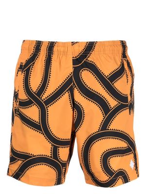 Marcelo Burlon County of Milan snake-print Cross-embroidered swim shorts - Orange