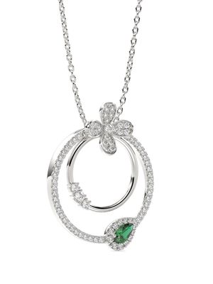 Marchesa 18kt white gold Floral diamond and emerald necklace