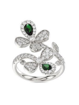 Marchesa 18kt white gold Floral emerald and diamond ring - Silver