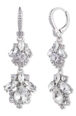 Marchesa Crystal Cluster Double Drop Earrings in Rhod/Crystal