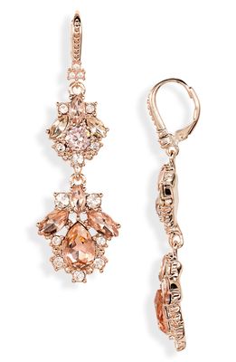 Marchesa Crystal Cluster Double Drop Earrings in Rose Gold/Rose/Silk