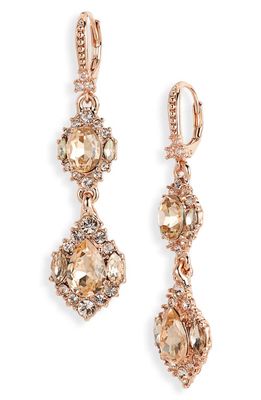 Marchesa Crystal Cluster Double Drop Earrings in Rose Gold/Silk