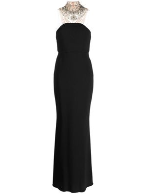 Marchesa crystal-embellished sleeveless crepe gown - Black