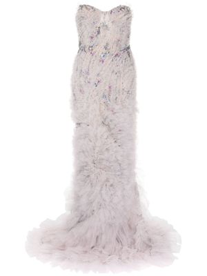 Marchesa crystal-embellished strapless gown - Purple