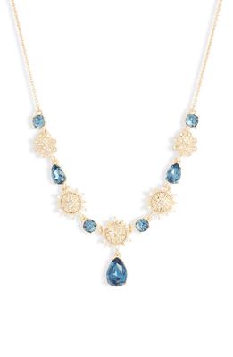 Marchesa Crystal Y-Necklace in Gold/Blue/Cry