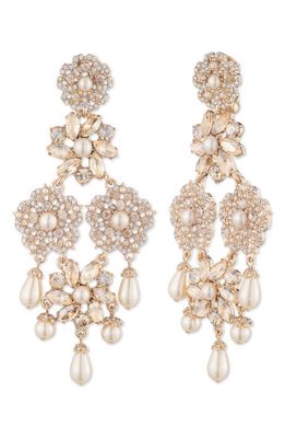 Marchesa Floral Crystal Cluster Chandelier Earrings in Gold/Cgs