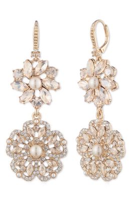Marchesa Floral Crystal Cluster Double Drop Earrings in Gold/Cgs