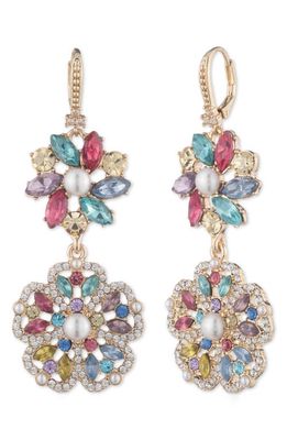 Marchesa Floral Crystal Cluster Double Drop Earrings in Gold/Multi