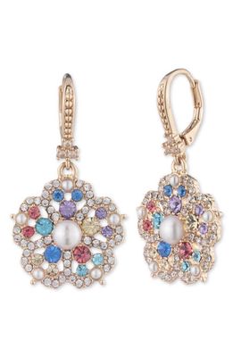 Marchesa Floral Crystal Cluster Drop Earrings in Gold/Multi
