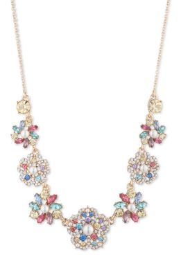 Marchesa Fresh Floral Crystal Cluster Frontal Necklace in Gold/Multi