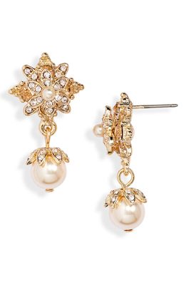 Marchesa Imitation Pearl & Rhinestone Drop Earrings in Gold/blush/silk