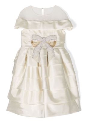 MARCHESA KIDS COUTURE bow-detail ruffled dress - Neutrals