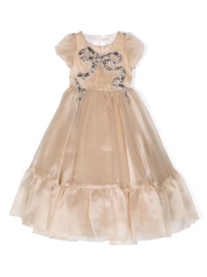 MARCHESA KIDS COUTURE crystal-embellished bow-detail gown - Neutrals