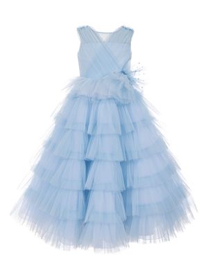 MARCHESA KIDS COUTURE crystal-embellished tulle layered dress - Blue