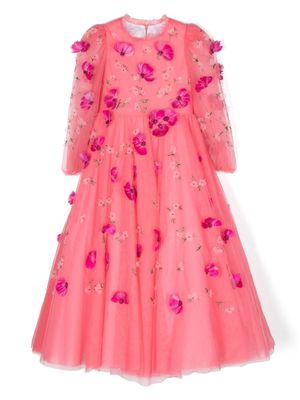 MARCHESA KIDS COUTURE floral-appliqué beaded dress - Pink