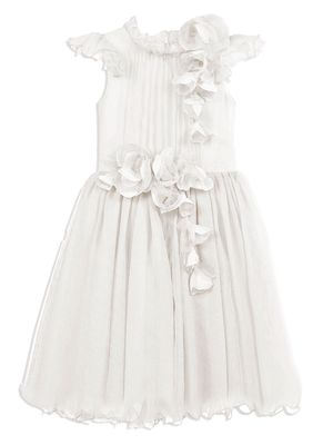 MARCHESA KIDS COUTURE floral-appliqué flared silk dress - White