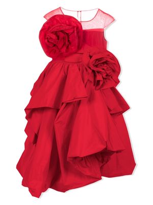MARCHESA KIDS COUTURE floral-appliqué full-skirt dress - Red