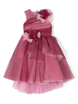 MARCHESA KIDS COUTURE floral-appliqué gathered silk dress - Pink