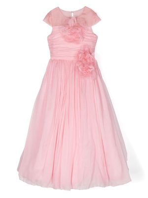 MARCHESA KIDS COUTURE floral-appliqué ruched gown - Pink