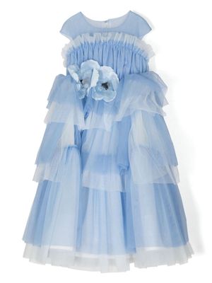 MARCHESA KIDS COUTURE floral-appliqué ruffled dress - Blue