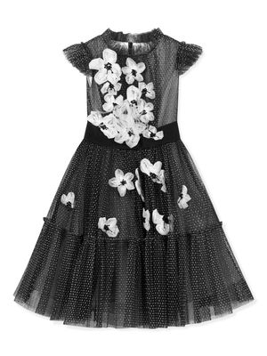 MARCHESA KIDS COUTURE floral-detailing silk dress - Black