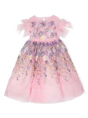 MARCHESA KIDS COUTURE floral-embroidered flared dress - Pink