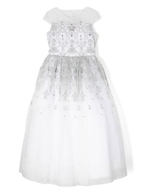 MARCHESA KIDS COUTURE floral-embroidered off-shoulder gown - White