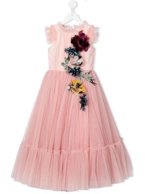 MARCHESA KIDS COUTURE floral-embroidered tulle dress - Pink