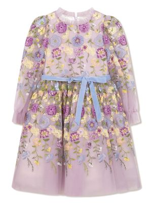 MARCHESA KIDS COUTURE floral-embroidered tulle dress - Purple