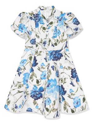 MARCHESA KIDS COUTURE floral-print cotton midi dress - Blue