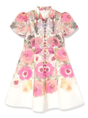 MARCHESA KIDS COUTURE floral-print short-sleeve midi dress - Pink