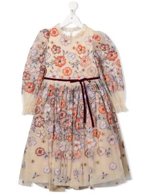 MARCHESA KIDS COUTURE flower-embroidery tulle dress - Neutrals