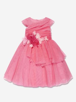 MARCHESA KIDS COUTURE foral-appliqué satin dress - Pink