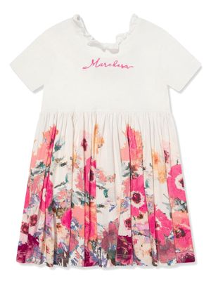 MARCHESA KIDS COUTURE logo-embroidered floral dress - White