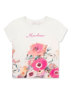 MARCHESA KIDS COUTURE logo-embroidered floral T-shirt - White