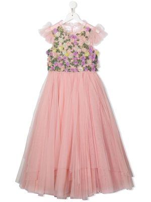 MARCHESA KIDS COUTURE tulle floral-design ruffled dress - Pink