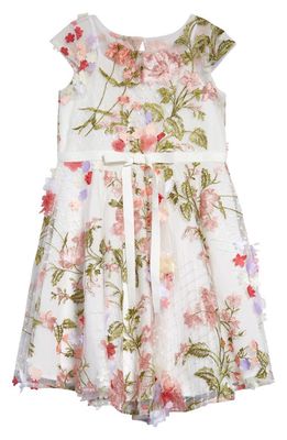 Marchesa Kids' Floral Embroidered Mesh Dress in Ivory
