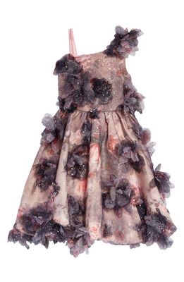 Marchesa Kids' Floral Metallic Bubble Skirt Party Dress in Mauve