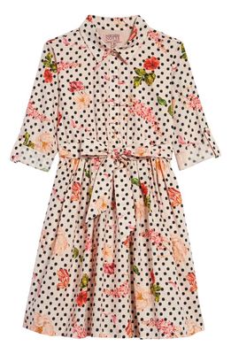 Marchesa Kids' Floral Polka Dot Long Sleeve Dress in Blush