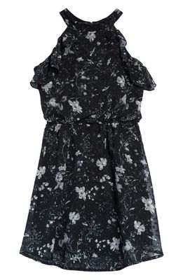 Marchesa Kids' Floral Print Clip Dot Dress in Black