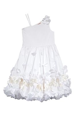 Marchesa Kids' One-Shoulder 3D Flower Bubble Dress in Ivory