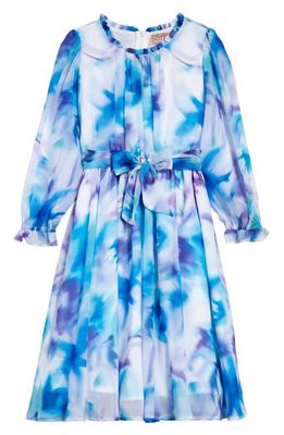 Marchesa Kids' Print Long Sleeve Chiffon Dress in Ocean Blue