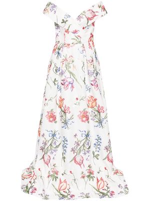 Marchesa Notte Alex floral-embroidered gown - White